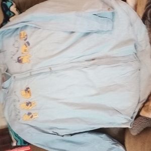 Bust 26 across length 30 long sleeve light denim button down Pooh Bear Shirt